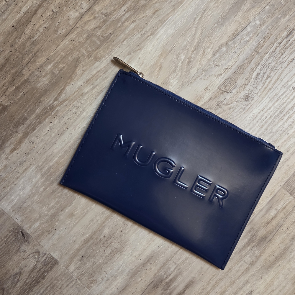 Mugler Navy Embossed Leather Toiletry Pouch